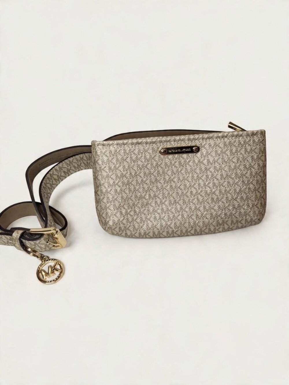 Michael Kors Metallic Gold MK Signature Belt Bag Fanny Pack Waist Pack